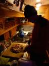 Ian in the Galley, Making Christmas Eve Pizza, December 2014: Prideaux Haven, Desolation Sound, British Columbia December 2014